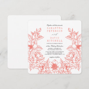 Floral Magnolia Wreath   Coral   Wedding Invitation