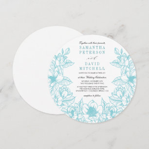 Floral Magnolia Wreath   Pale Blue   Wedding Invitation