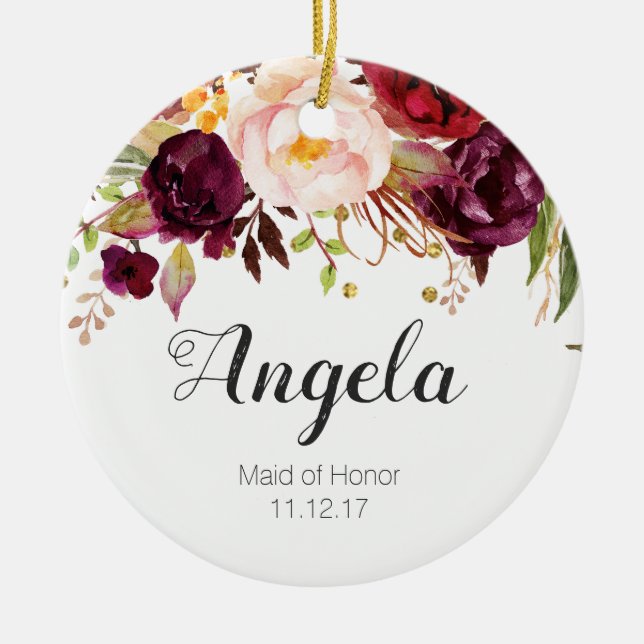 Floral Maid of Honour Christmas Ornament (Front)