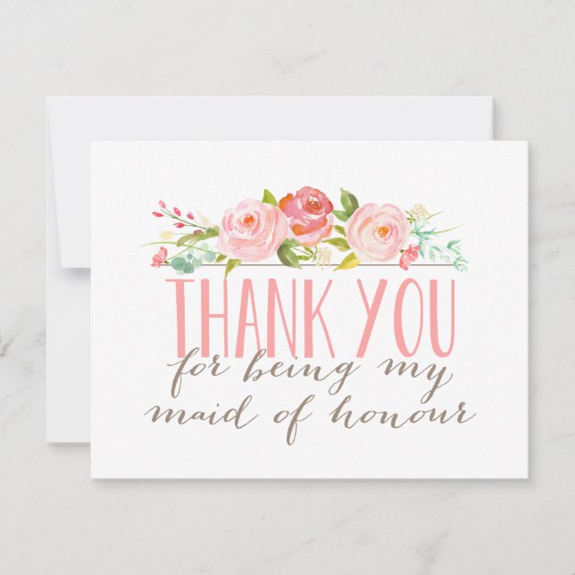 Floral Maid Of Honour Thank You Card (Front)