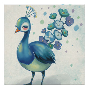 Floral Majesty: The Bloom-Tailed Peacock Poster