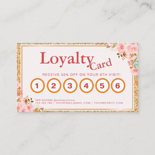 Floral Makeup Artist Beauty Hair Salon Loyaly Card (Back)