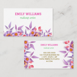 Floral Makeup Artist Elegant Purple & Pink Flower Business Card