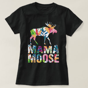 Floral Mama Moose Animal Lover Design T-Shirt
