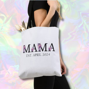 Floral Mama New Mom Text Tote Bag
