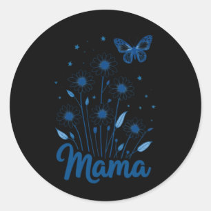 Floral Mama Script with Blue Butterfly Classic Round Sticker