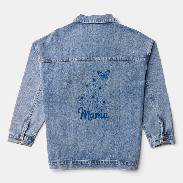 Floral Mama Script with Blue Butterfly Denim Jacket (Back)