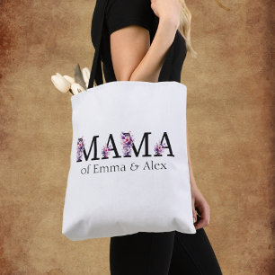 Floral Mama Text Personalised Kids Names Tote Bag