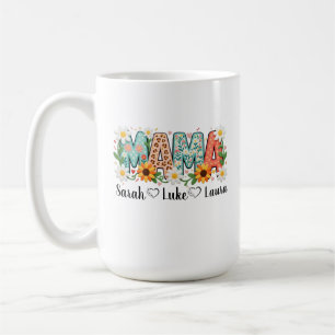 Floral Mama with Kids Names Coffee Mug