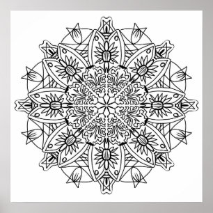 Floral Mandala Adult Colouring Poster