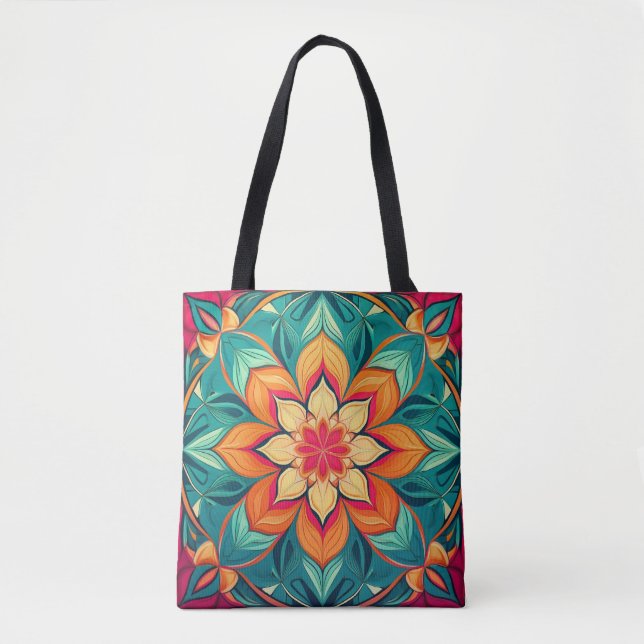 Floral Mandala Art – Colourful Abstract Design Tote Bag (Front)