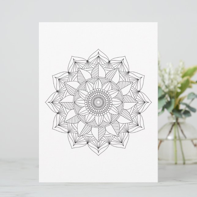 Floral Mandala Black Lines Colouring Template v1 (Standing Front)