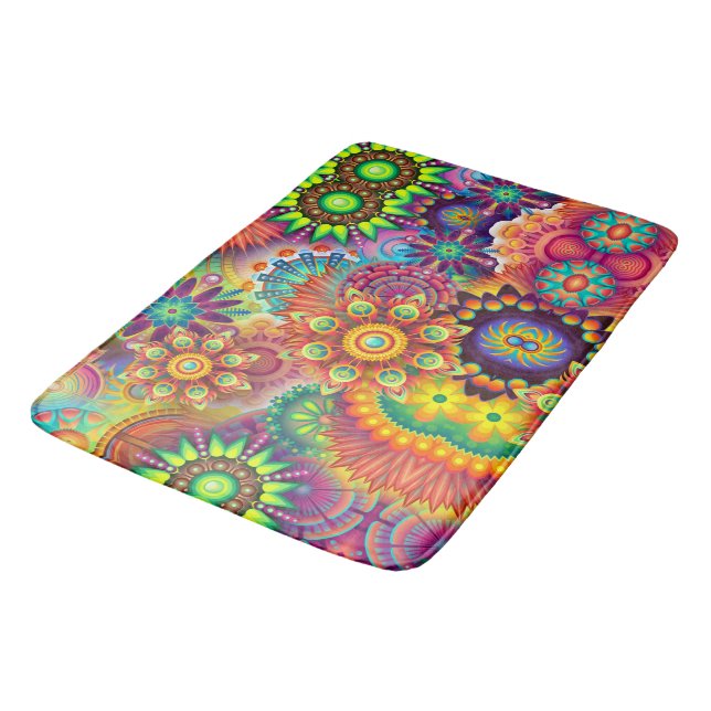Floral Mandala Collage Psychedelic Bath Mat (Angled)