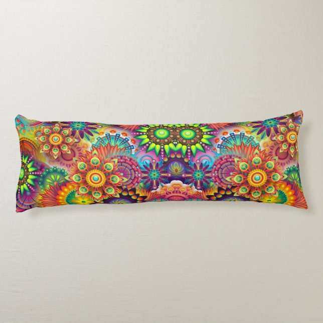 Floral Mandala Collage Psychedelic Body Cushion (Back)