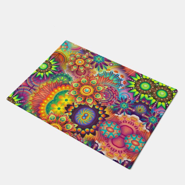 Floral Mandala Collage Psychedelic Doormat (Angled)