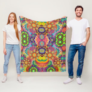 Floral Mandala Collage Psychedelic Fleece Blanket
