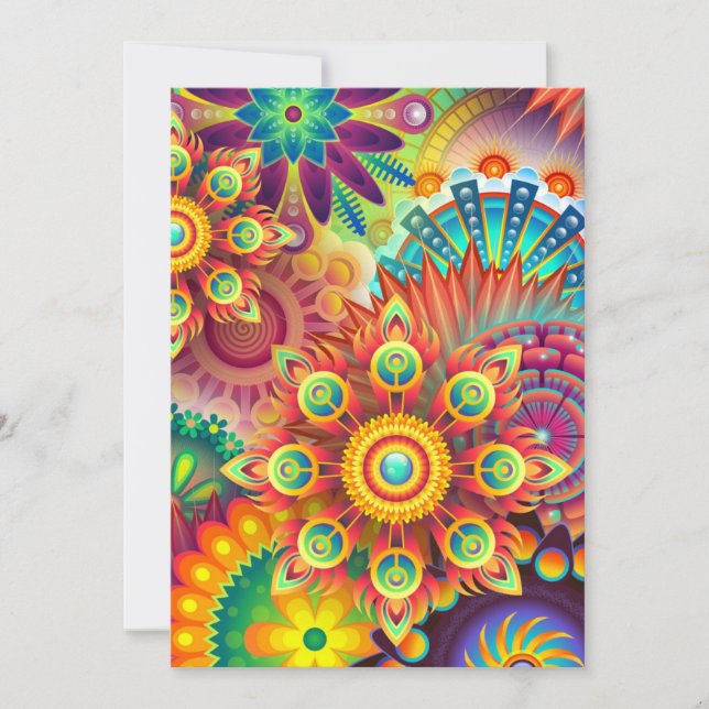 Floral Mandala Collage Psychedelic Invitation Card (Front)