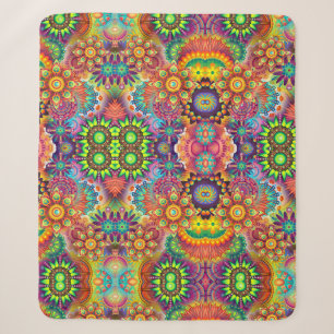 Floral Mandala Collage Psychedelic Sherpa Blanket