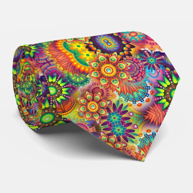 Floral Mandala Collage Psychedelic Tie (Rolled)