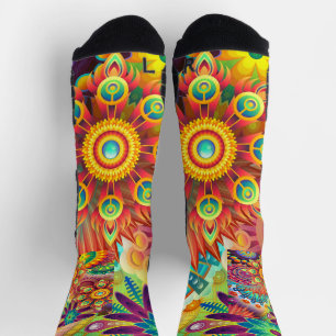 Floral Mandala Collage Psychedelic Yoga Leggings Socks