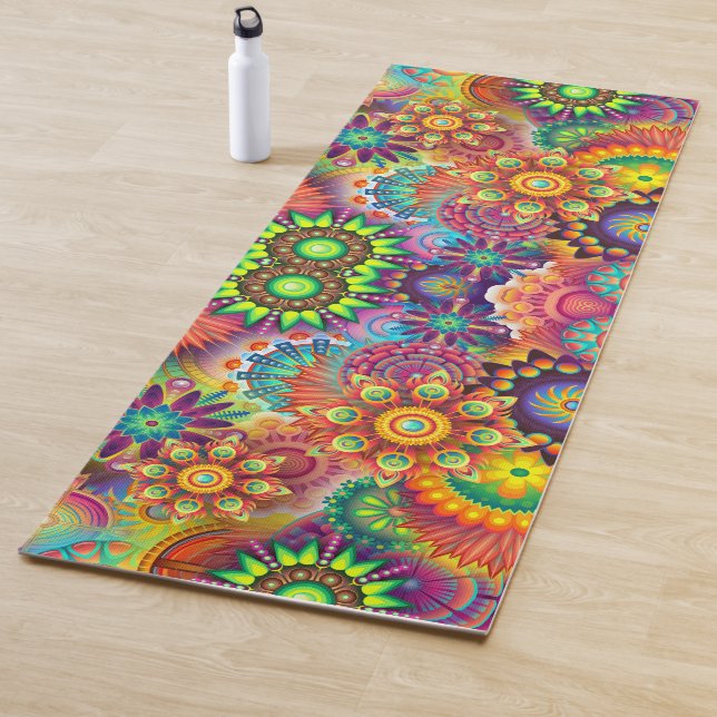 Floral Mandala Collage Psychedelic Yoga Mat (In Situ)