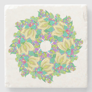 Floral Mandala Design in pretty blues and pinks Stone Coaster