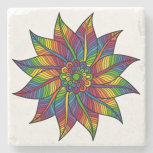 Floral Mandala Design in rich bold autumn colors Stone Coaster