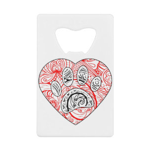 Floral Mandala Dog Paw Print Red Heart
