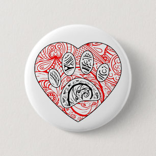 Floral Mandala Dog Paw Print Red Heart 6 Cm Round Badge