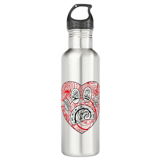 Floral Mandala Dog Paw Print Red Heart 710 Ml Water Bottle (Front)
