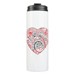 Floral Mandala Dog Paw Print Red Heart Thermal Tumbler