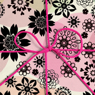 Floral mandala flowers black & white girly Pop Art Wrapping Paper
