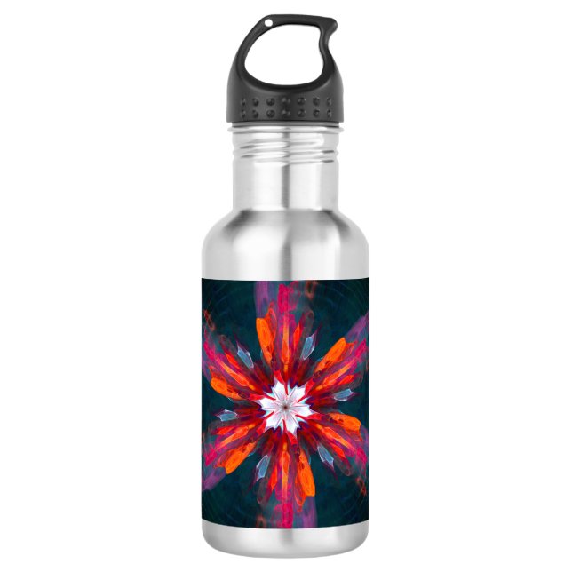 Floral Mandala Flowers Orange Red Blue Abstract 532 Ml Water Bottle (Front)