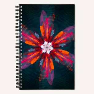 Floral Mandala Flowers Orange Red Blue Abstract Ar Notebook