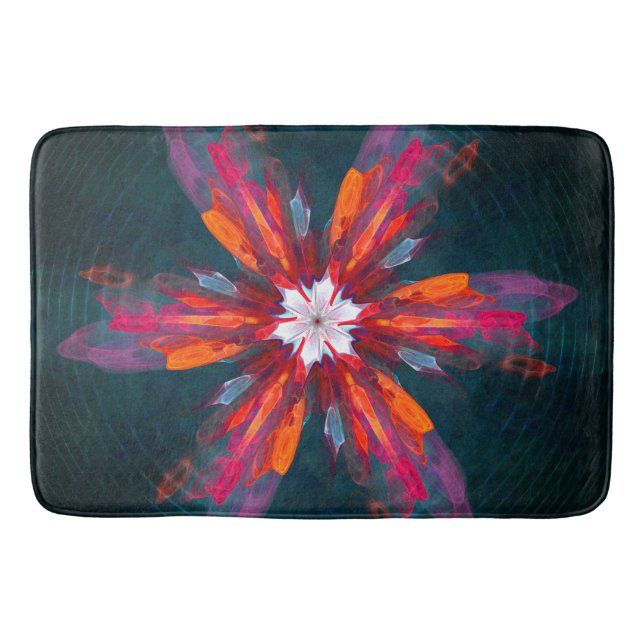 Floral Mandala Flowers Orange Red Blue Abstract Bath Mat (Front)