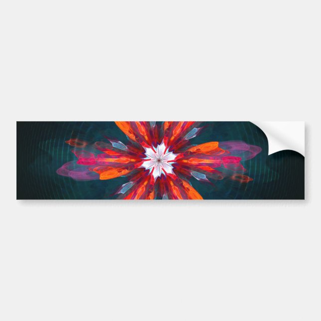 Floral Mandala Flowers Orange Red Blue Abstract Bumper Sticker (Front)