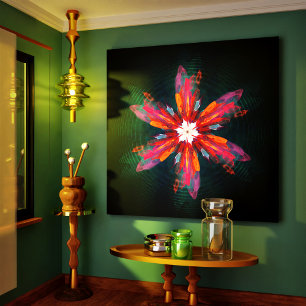 Floral Mandala Flowers Orange Red Blue Abstract Canvas Print