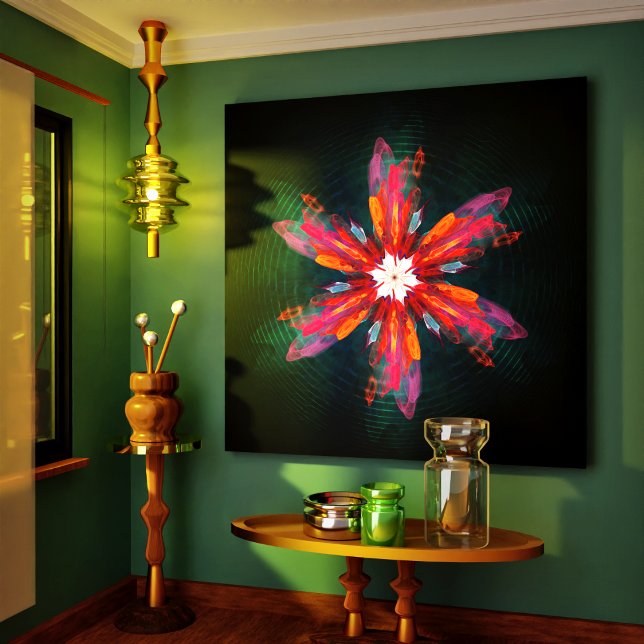 Floral Mandala Flowers Orange Red Blue Abstract Canvas Print (Floral Mandala Flowers Orange Red Blue Abstract Canvas Print)