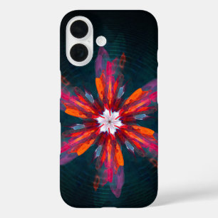 Floral Mandala Flowers Orange Red Blue Abstract iPhone 16 Case