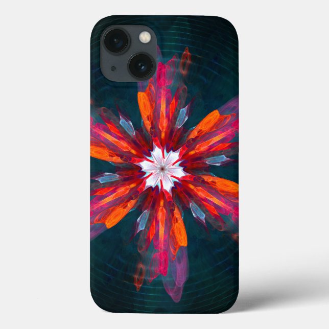 Floral Mandala Flowers Orange Red Blue Abstract Case-Mate iPhone Case (Back)