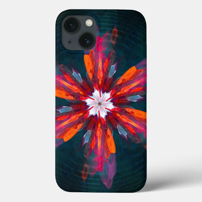 Floral Mandala Flowers Orange Red Blue Abstract Case-Mate iPhone Case (Back)