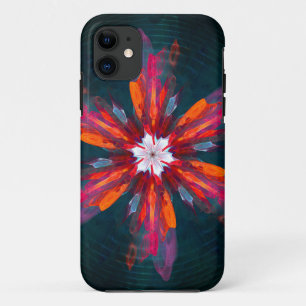 Floral Mandala Flowers Orange Red Blue Abstract iPhone 11 Case