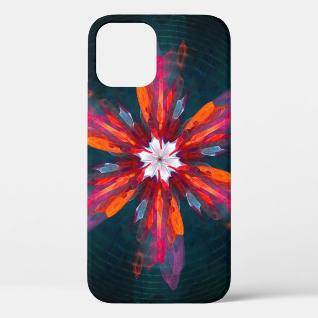 Floral Mandala Flowers Orange Red Blue Abstract Case-Mate iPhone Case (Back)