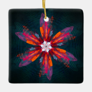 Floral Mandala Flowers Orange Red Blue Abstract Ceramic Ornament