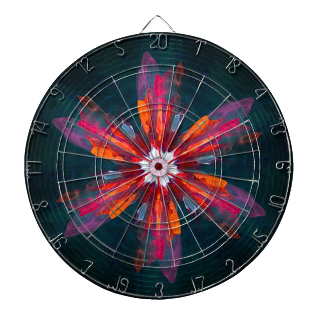 Floral Mandala Flowers Orange Red Blue Abstract Dartboard (Front)