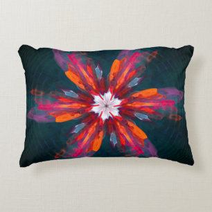 Floral Mandala Flowers Orange Red Blue Abstract Decorative Cushion