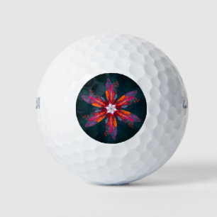 Floral Mandala Flowers Orange Red Blue Abstract Golf Balls