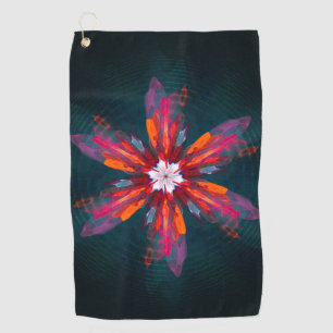 Floral Mandala Flowers Orange Red Blue Abstract Golf Towel