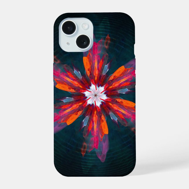 Floral Mandala Flowers Orange Red Blue Abstract iPhone 15 Case (Back)