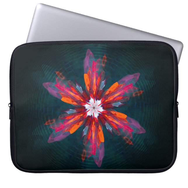 Floral Mandala Flowers Orange Red Blue Abstract Laptop Sleeve (Front)